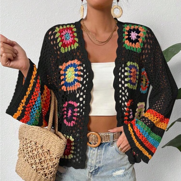 Colorful Crochet Open-Front Cardigan - Picture 6 of 6